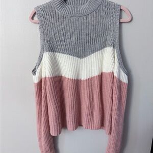Almost Famous Colorblock Sweater - Gray, Cream, and Pink cold shoulder size L